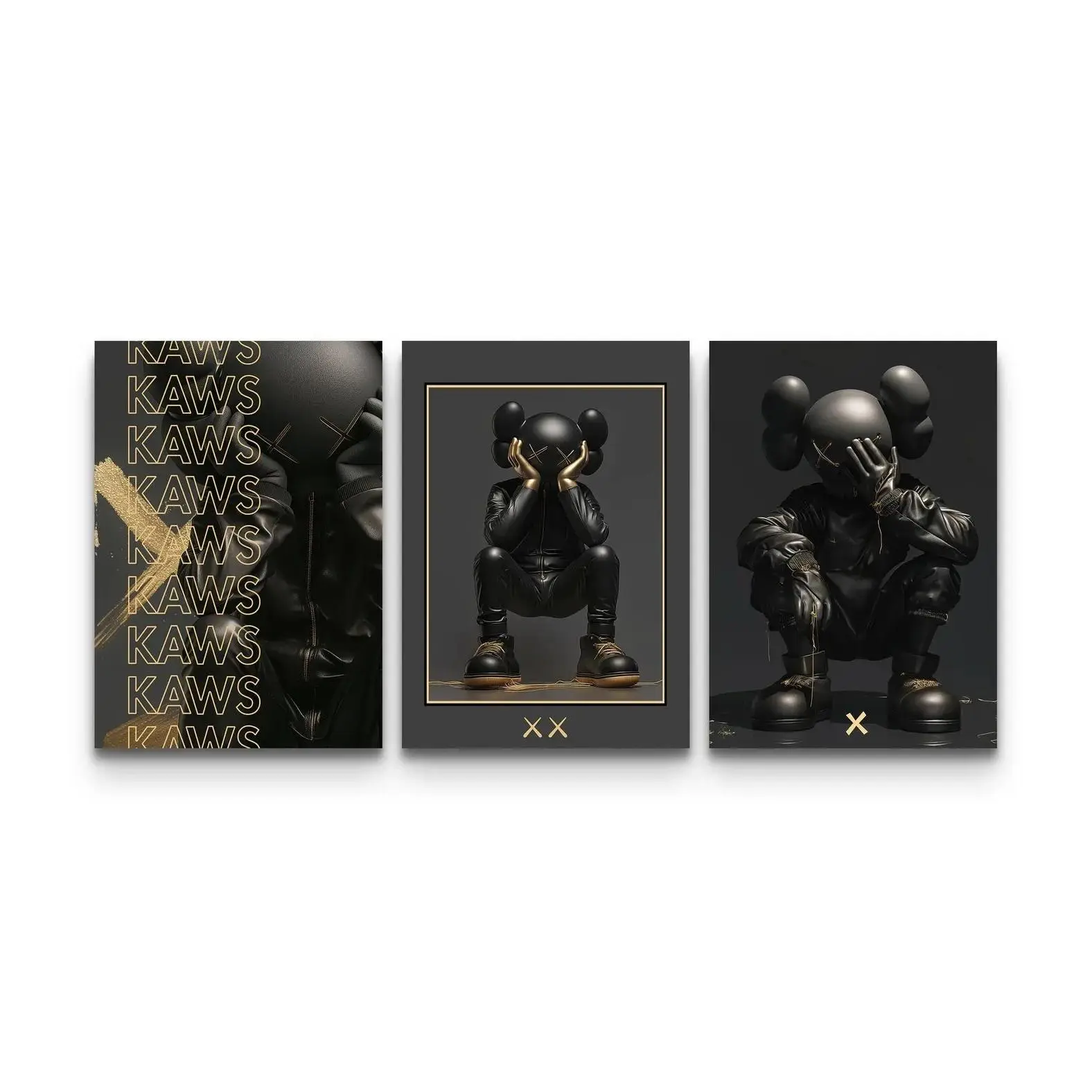 KAWS Noir XX Black Gold Poster Set of 3 – Hypebeast Wall Art