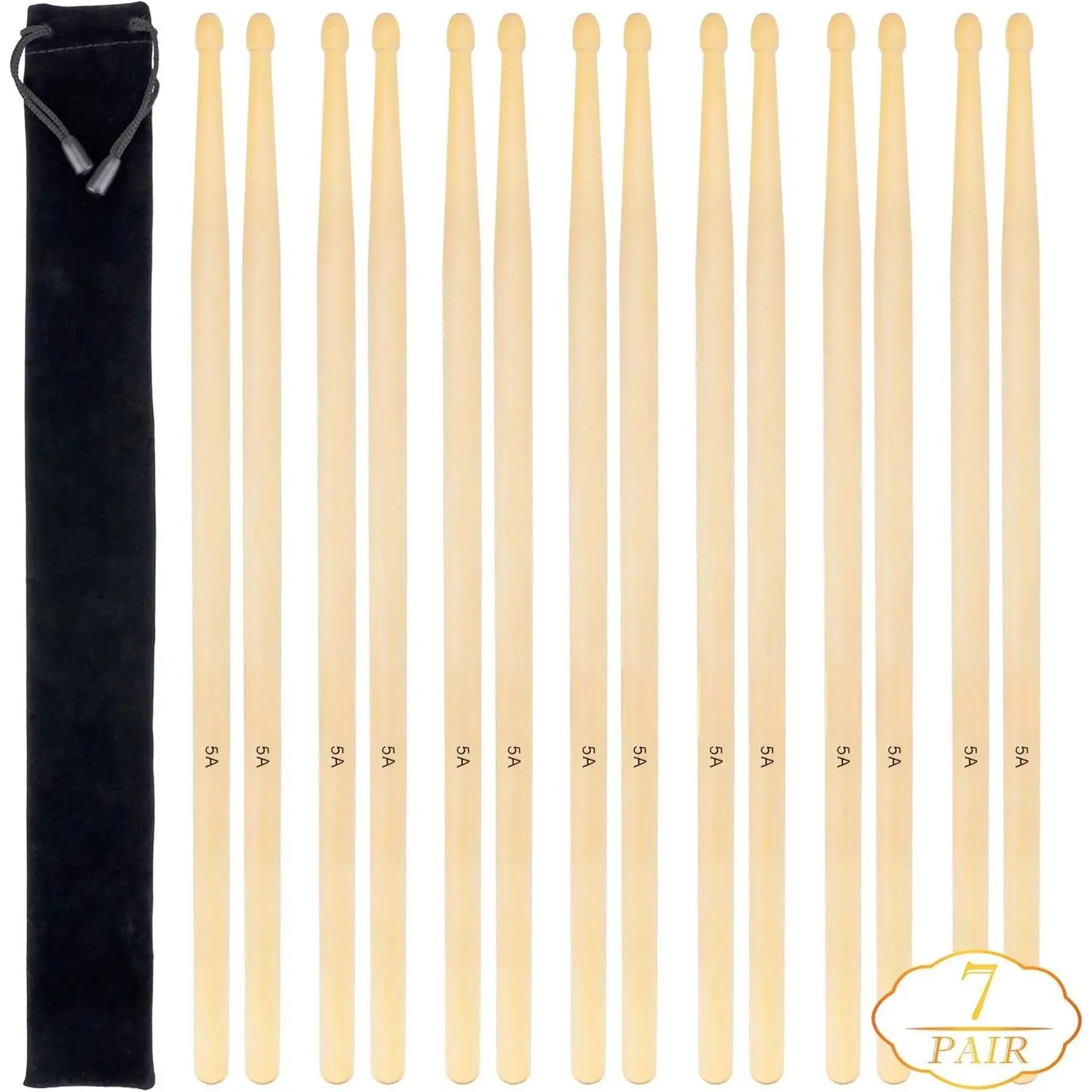 14 Packs 7pairs 5A  Drum Sticks, Tip Drumsticks with  Bag(Maple)
