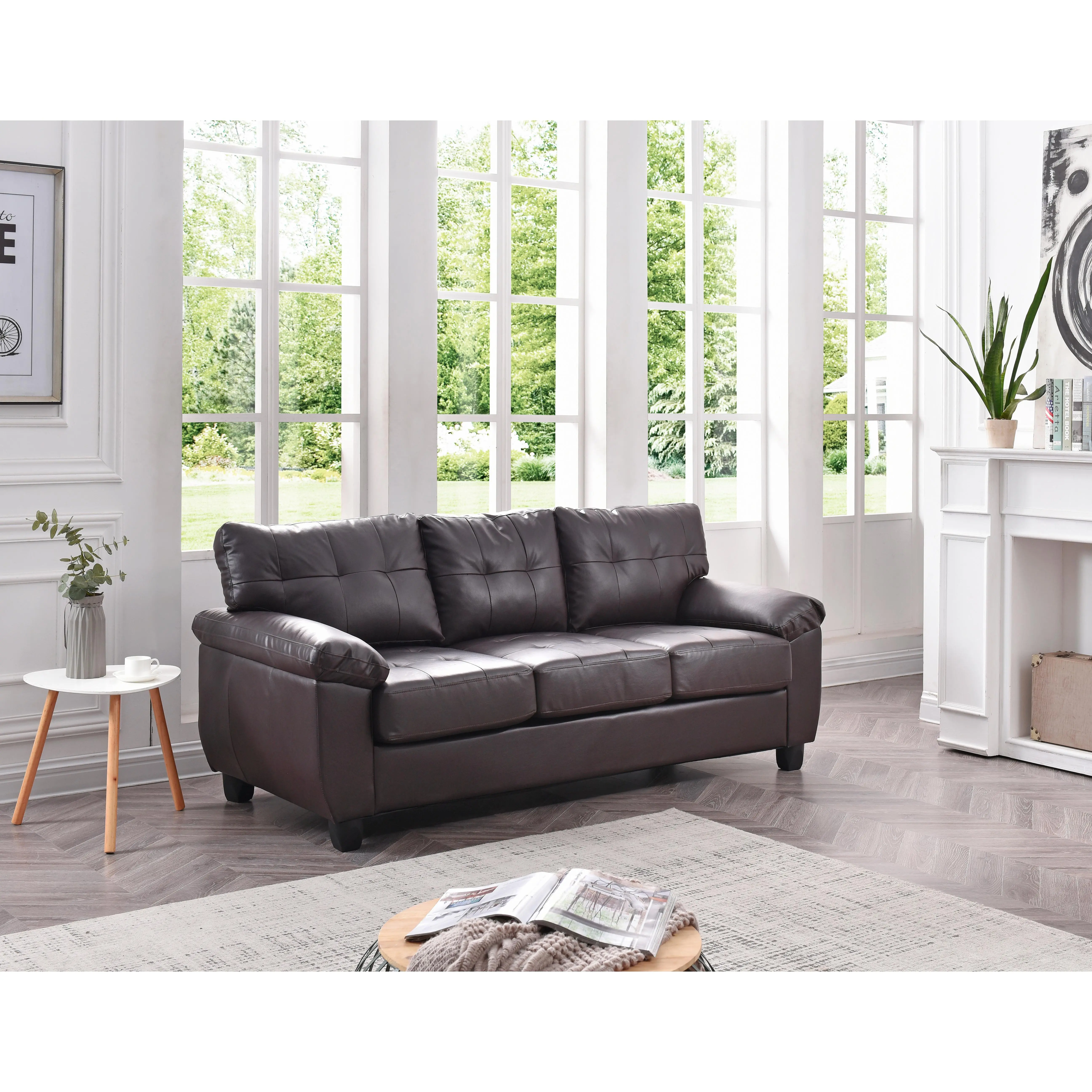 Nokaa 3-Seat PU Sofa for Living Room, Cappuccino Couch with Hardwood Frame, Pocketed Coil Cushions, Removable Backs, Easy Assembly, Indoor Furniture for Apartment or Home Office