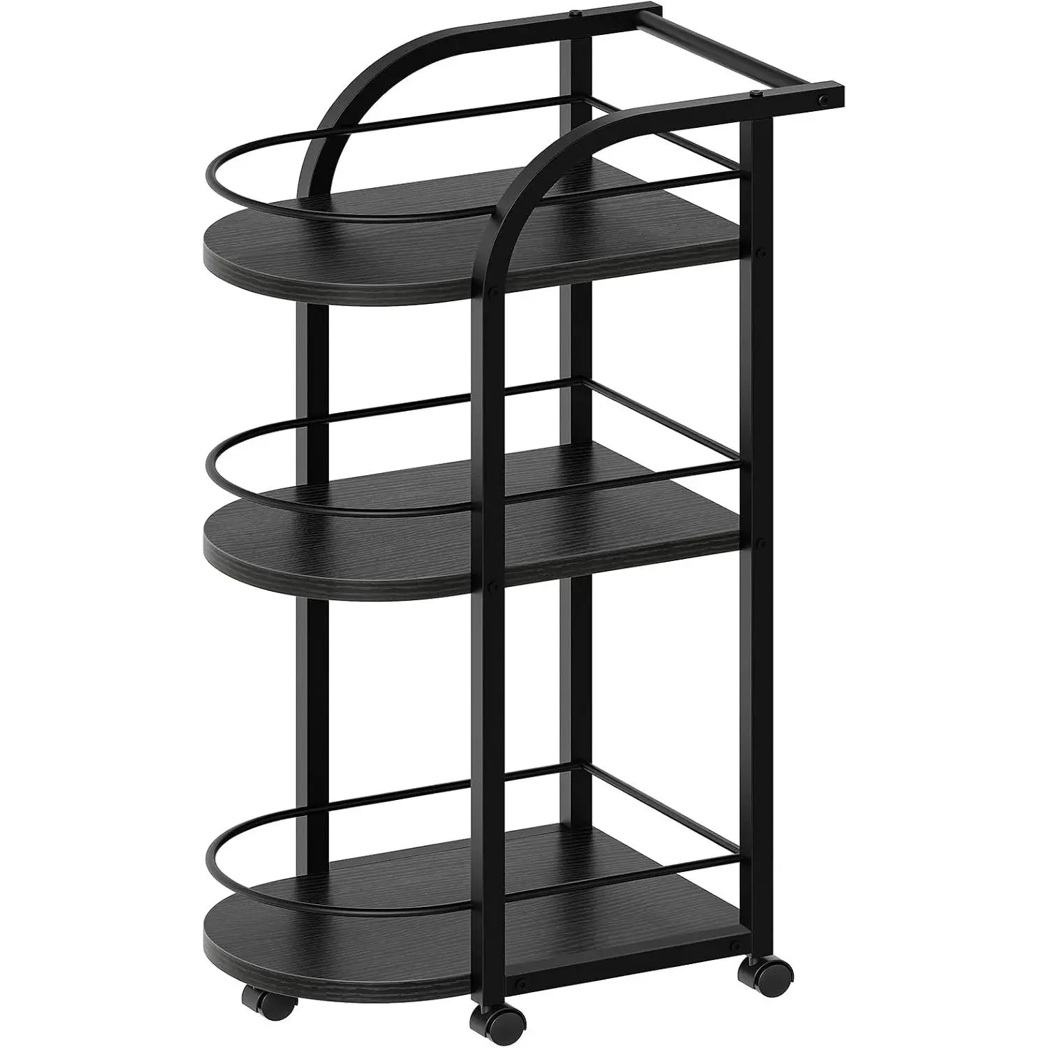 3-Tier Bar Cart,  Bar Serving Cart with Fence and Wheels, for Dining Room, Living Room, Garden, Party, Black BC06BB