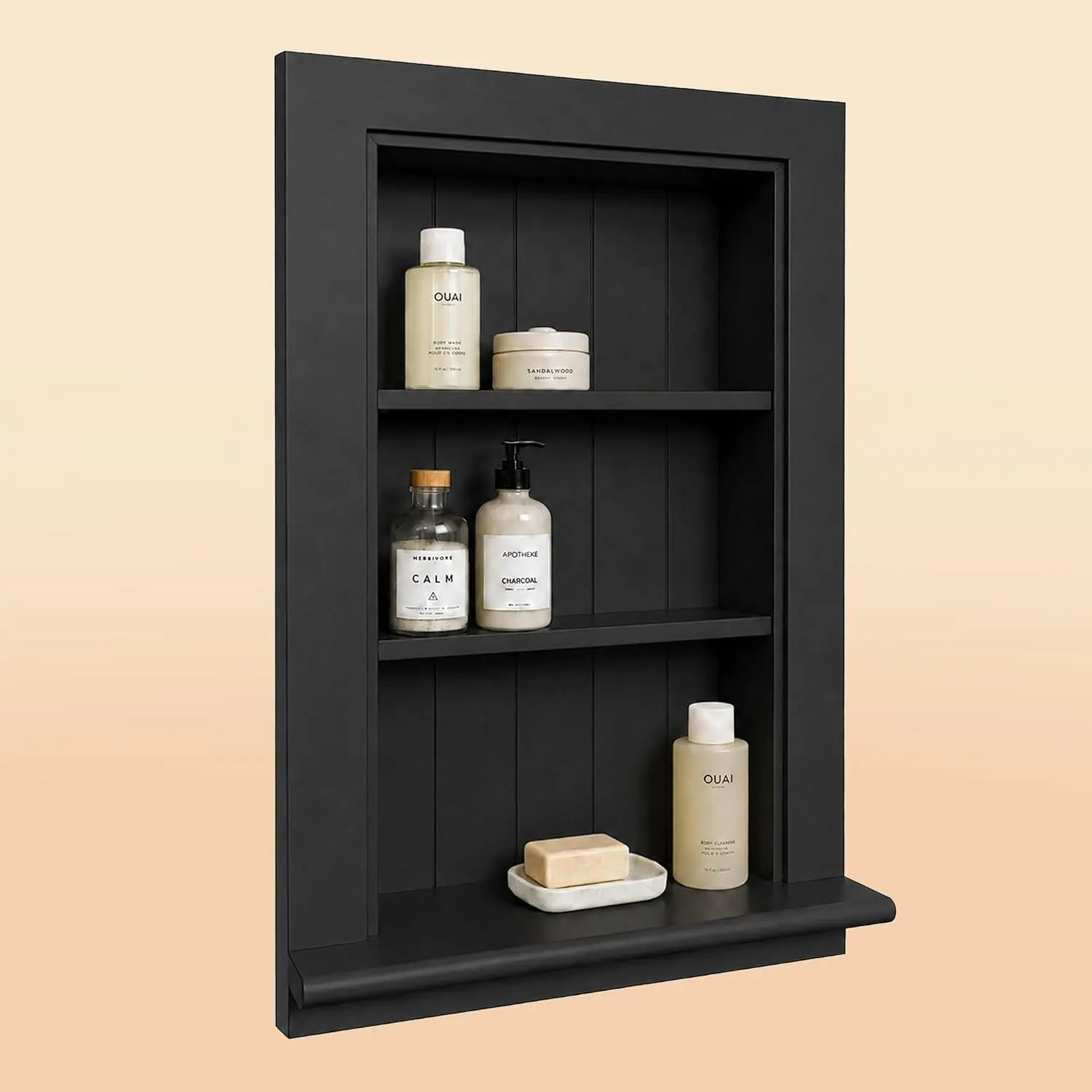 14 x 24 Recessed  Cabinet Without Mirror, 3-Tier Solid  Bathroom Wall Niche, in-Wall Storage Cabinet Insert for Drywall, Black