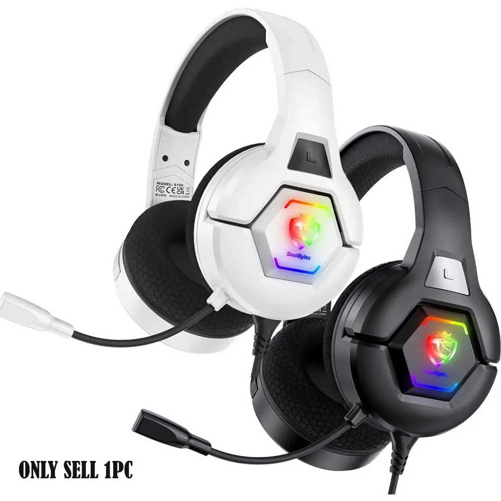 S100 Wired Gaming Headset with Noise Cancelling Microphone, LED Light Stereo Sound, Ps4 PC Xbox One Switch Ps5 Controller, Wired Gaming Headphones, PC Headsets, Gaming Accessory, Gaming Items