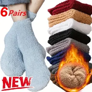 6 Pairs Soft Ladies Plush Socks Winter Warm Fluffy Slippers for Women Cozy Christmas Stockings