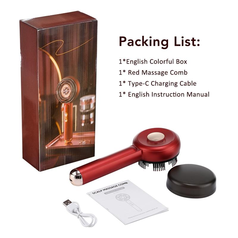 Red Electric Hair Scalp Massager, 1 Box 3 Modes Head Scratcher Shiatsu Massager, Hair Oil Applicator with Removable Essential Oil Storage, Hair Care Comb for Women & Men