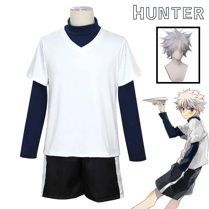 【Wetrose】In Stock Killua Zoldyck Cosplay Costume Hunter × X Hantaa Kirua Zaoldyeck T Shirt Full Set Wig Halloween Xmas New