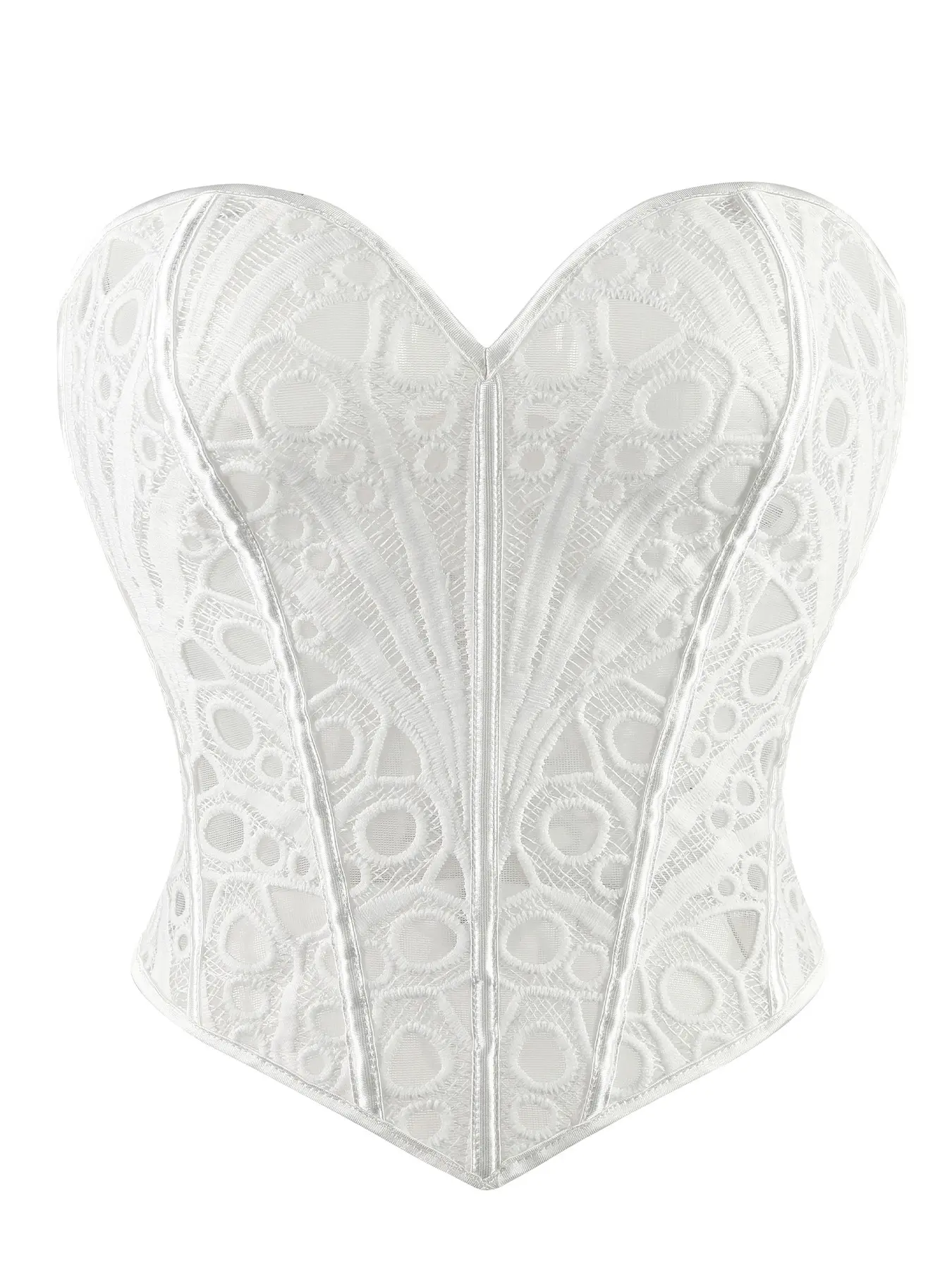 Bridal Focus：Corset Top White Lace Fishbone Bustier Bridal Strapless Sweetheart Neck Waist Trainer for Wedding Bachelorette Date Night