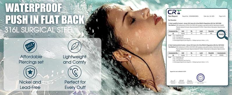 MILACOLATO 20G/16G Threadless Flat Back Earrings for Women 316L Surgical Steel Push in CZ Cartilage Stud Earrings Hypoallergenic Nose Rings Studs Conch Tragus Body Piercing Jewelry 6mm 7mm 8mm Length