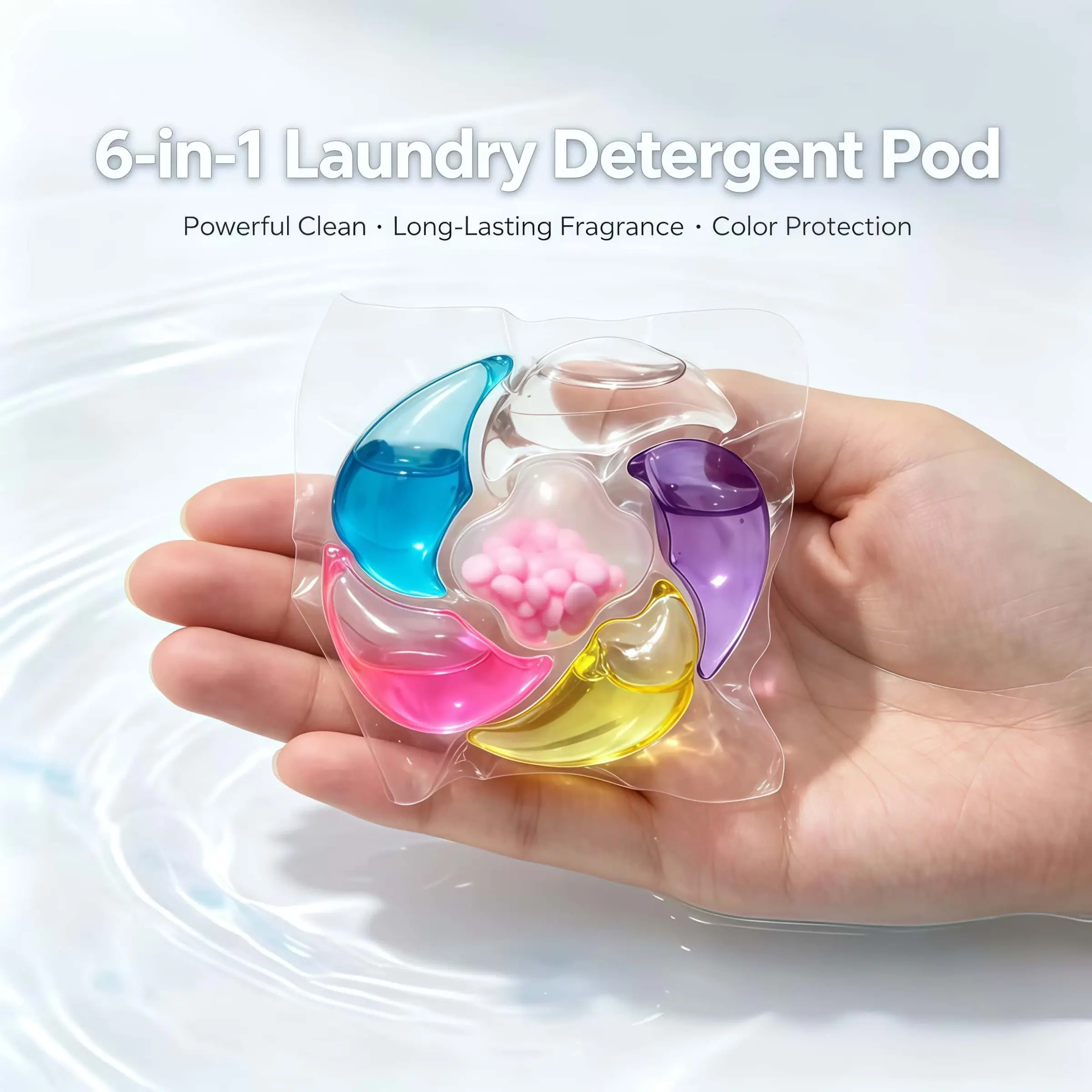 Six-In-One Laundry Pods, Premium Detergent Pods, Washing Capsules, 15/35/55 Count Per Bag, Long-Lasting Scent, Concentrated Stain Removal, Home Care, Softening, Multi-Functional