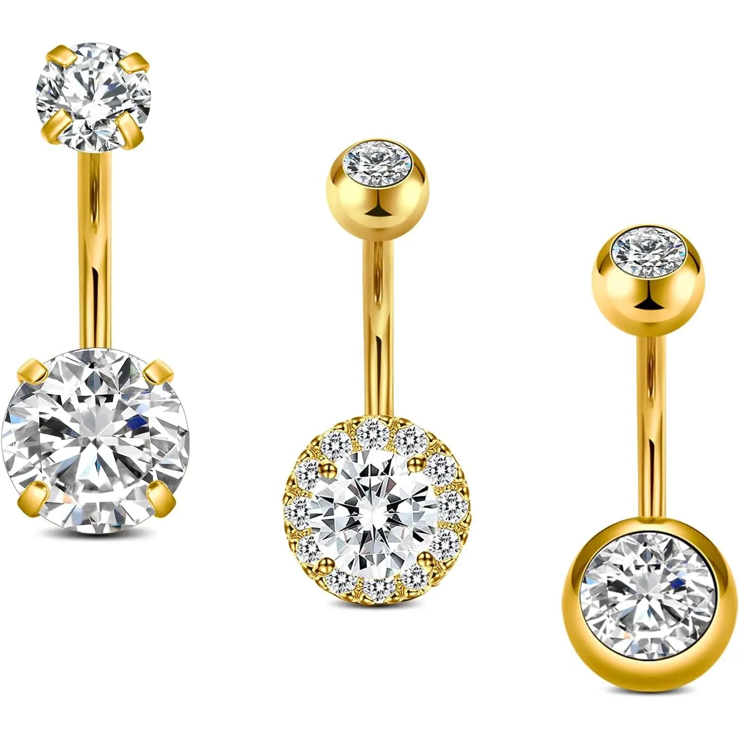 Women's 14G Stainless Steel Diamond Accents Short Bar Belly Button Rings, 6mm/10mm Hypoallergenic Navel Piercings with Gift Velvet Pouch, Women's Fashion