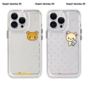 Cute Cartoon Dots Bear Rilakkuma Couple Phone Cases For iPhone 17 Promax Pro Air 16 Plus 15 14 13 12 11 Pink Yellow Transparent TPU Cover Protection