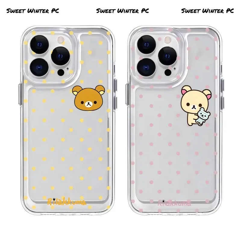 Cute Cartoon Dots Bear Rilakkuma Couple Phone Cases For iPhone 17 Promax Pro Air 16 Plus 15 14 13 12 11 Pink Yellow Transparent TPU Cover Protection