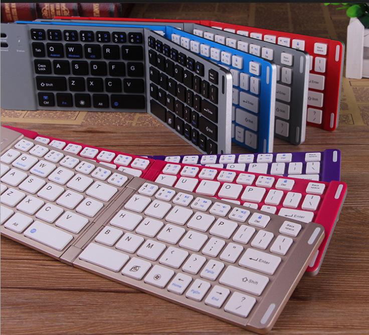 BKC158 Foldable Bluetooth Keyboard with Metal Bottom Case Portable Wireless Multi-Functional Business Gift for Mobile Phone Tablet