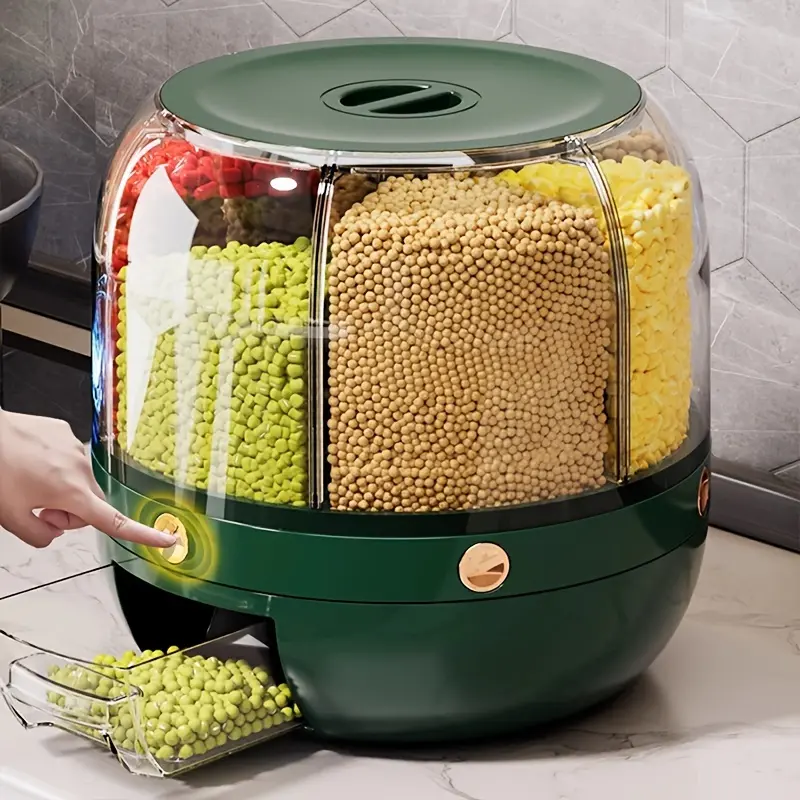 1pc Rotating Food Storage Container Large Capacity Grain Storage Box with Lid, Airtight Moisture & Insect Proof Sealed Storage Canister, Household Food Storage Bin for Rice Flour Nuts Grains, Kitchen Pantry Organizer Supplies