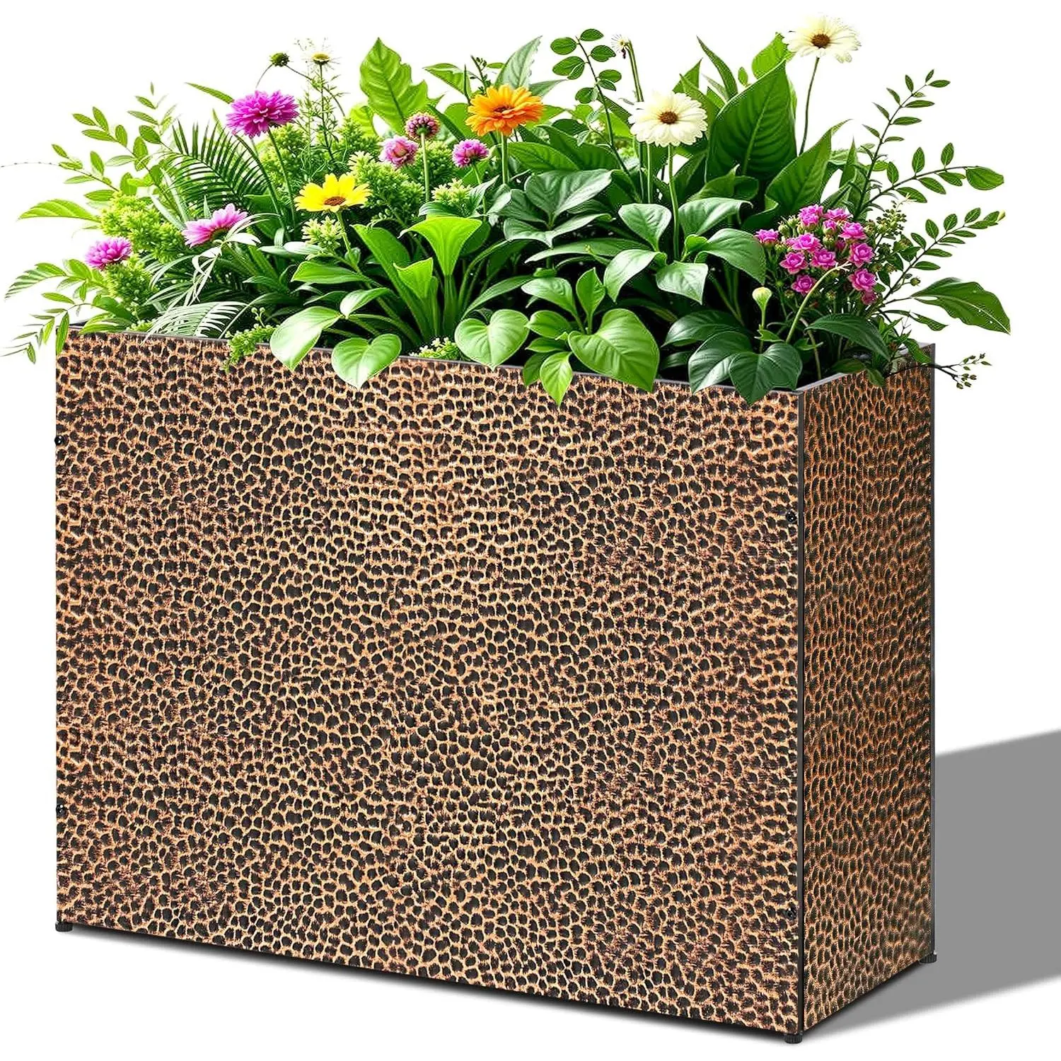 Large Rectangular Metal Garden Block Planter Box, 32x12x24" Outdoor Decor Plant Container for Home Improvement Garden Supplies