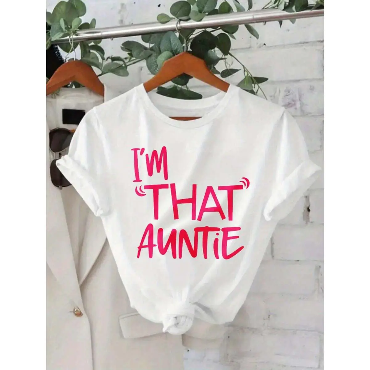 Women Summer 100 Percent Cotton Oversized I M That Auntie Letter Print Short Sleeve T Shirt Funny Aunt Gift Casual Tee Top Funny Saying Graphic Tee For Women