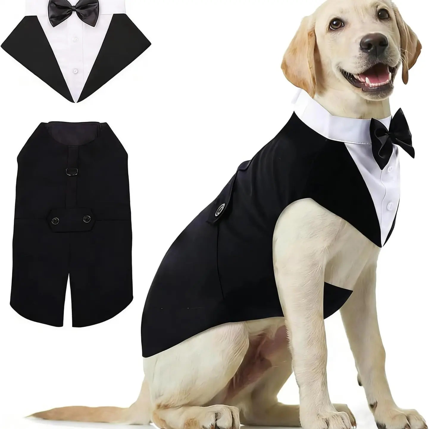Tuxedo & Bandana Set, 2 Pack Pet Costume, Puppy Formal Party Suit, Dog Clothes for Small, Medium & Large Dogs, Wedding Attire for Golden Retriever & Samoyed