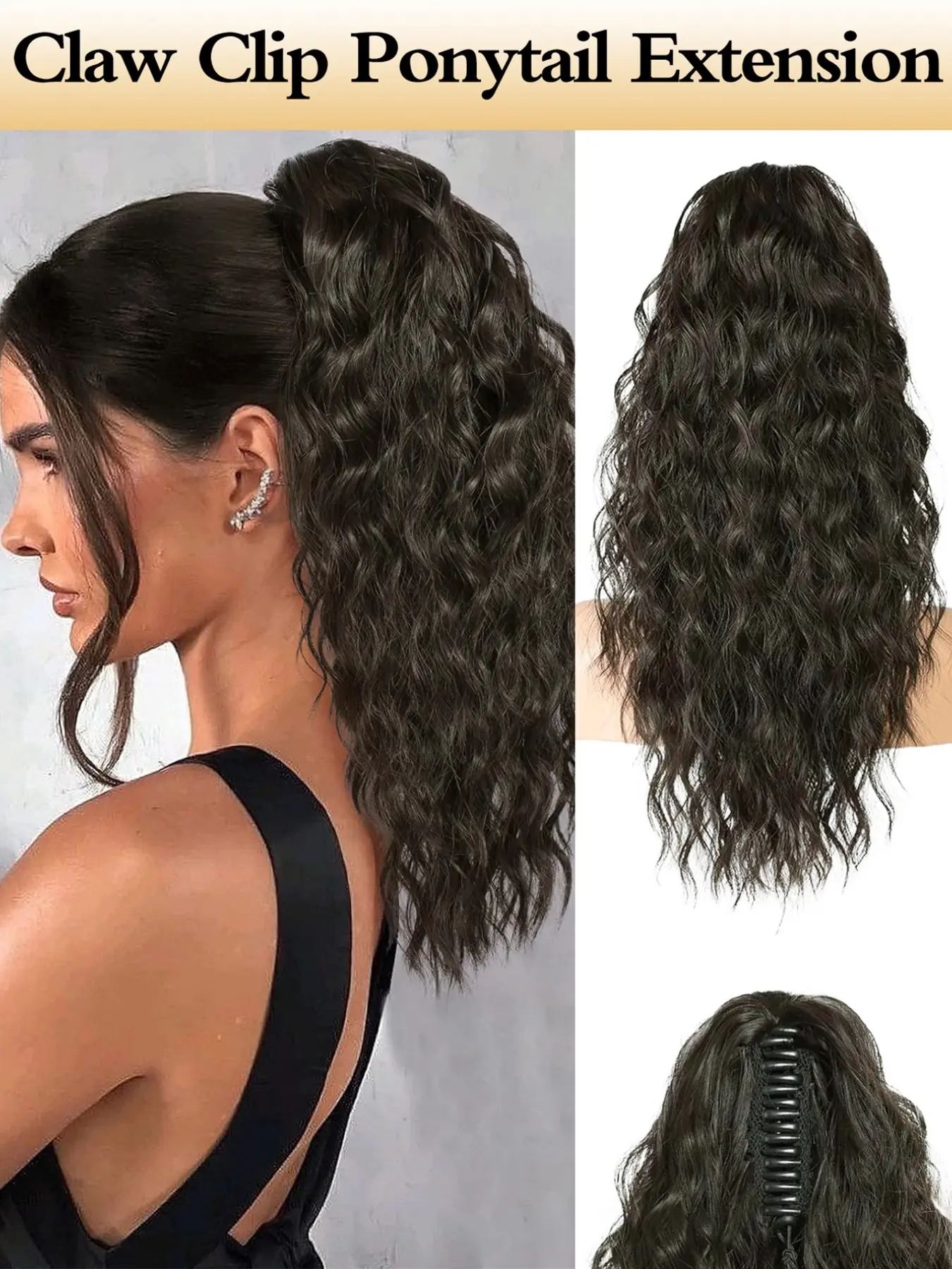 Claw-Style Wavy Ponytail Extension, 18-Inch Curly Glue-Free Clip-On, Voluminous Soft Synthetic Hair for Daily Wear, Natural Look for Women, Synthetic Hairpieces
