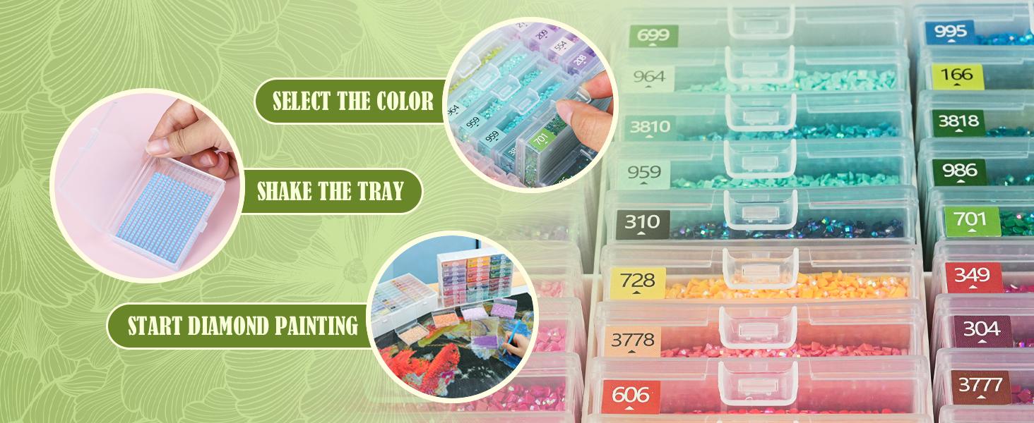 Diamond Painting Trays with Lids and Diamond Art Storage, 60PCS Diamond Art Accessories with Storage Containers, 2-in-1 Drill Storage and Line-Up Tool, 2 Packs 5D Diamond Painting Tools for Beads