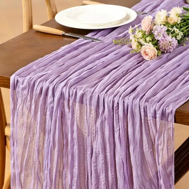 Lilac Purple Summer Cheesecloth Table Runner 8 Pack Boho Gauze Lavender Table Runner 120 inch 10FT for Wedding Baby Bridal Shower Birthday Party Graduation Holiday Home Decor