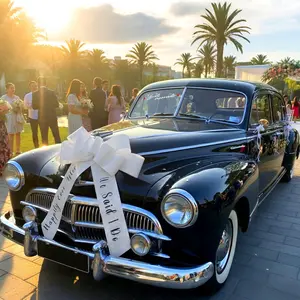 8 Pcs Just Married Wedding Car Decorations Kit-30 Inchs Big Car Bow, Giant Pull Ribbon Bow with Door Handle Ribbons, Rearview Mirror Bows & Decals for Bride Groom & Party Accessories (White)
