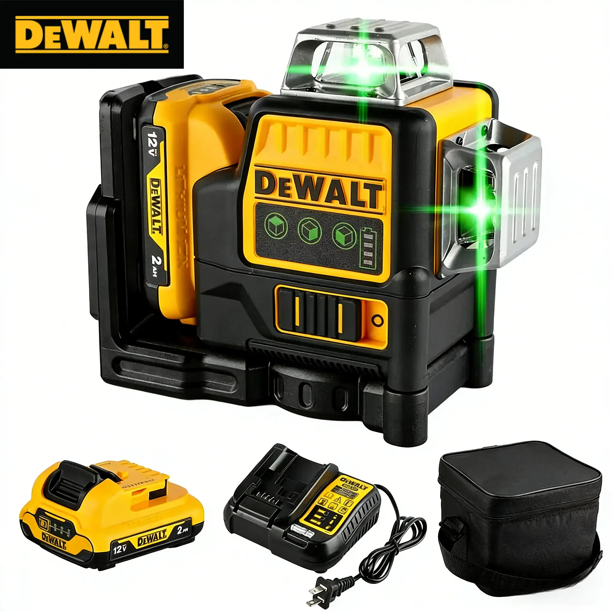 DEWALT 089 12V XR Green Beam Heavy Duty Laser Leveler Tool - Self-Levelling Laser, 100ft Range, High Accuracy Cross Line, Detector Included for Tile Installation, Ceiling Alignment, Green Beam Laser