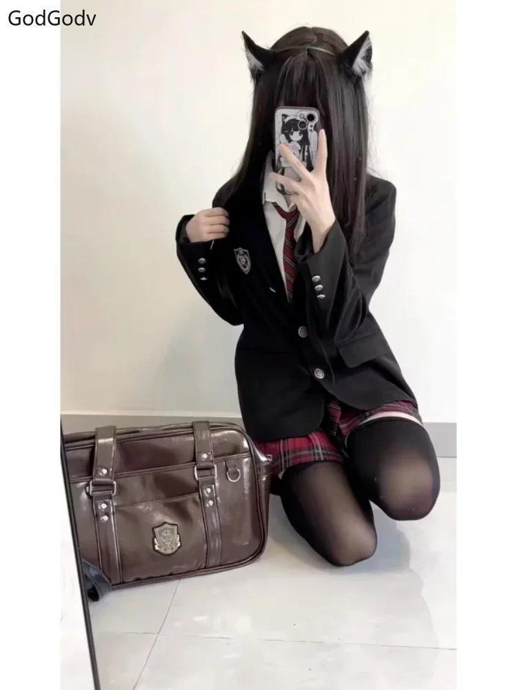 Spring Japanese Preppy Style Vintage 3 Piece Set Women JK Sweet Elegant Skirt Suit Female Necktie Korean Style Chic Outfits 2025