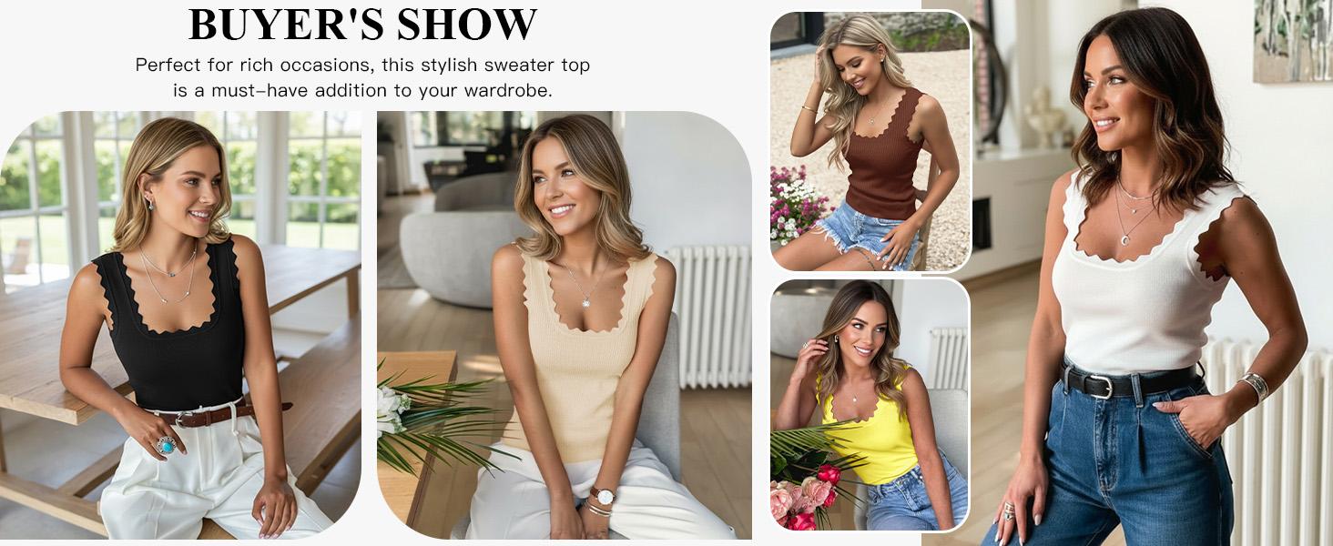 Saodimallsu Womens Ribbed Knit Tank Top Summer Sleeveless Square Neck Casual Basic Slimming Sweater Vest Tops