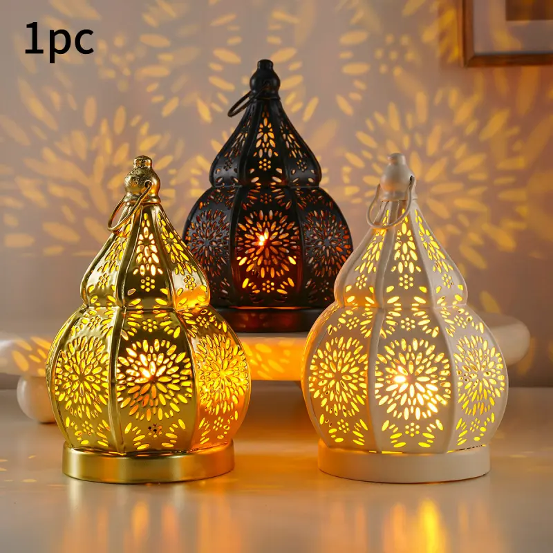 1pc European Metal Ironwork Hollow Gourd Shaped Decorative Candlestick Lamp, Moroccan Style Candlestick, Metal Craft, Decoration Items, Candle Holder Decor, Suitable for Church, Home, Bar, Restaurant Decor And Gift