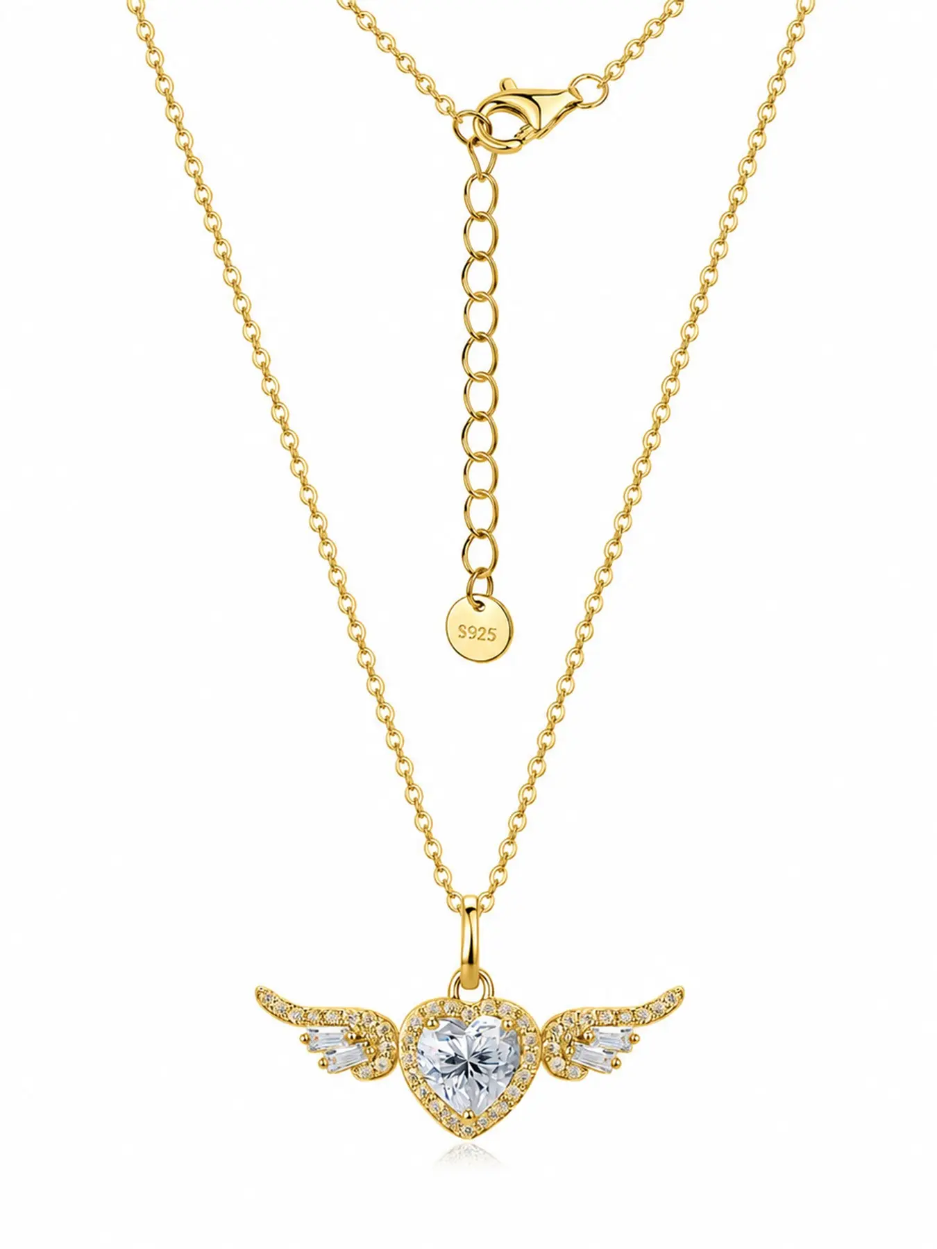 S925 Sterling Silver Angel Wing Heart Moissanite Necklace, High Purity Sparkling Luxury Collar, Elegant Lockbone Chain Jewelry
