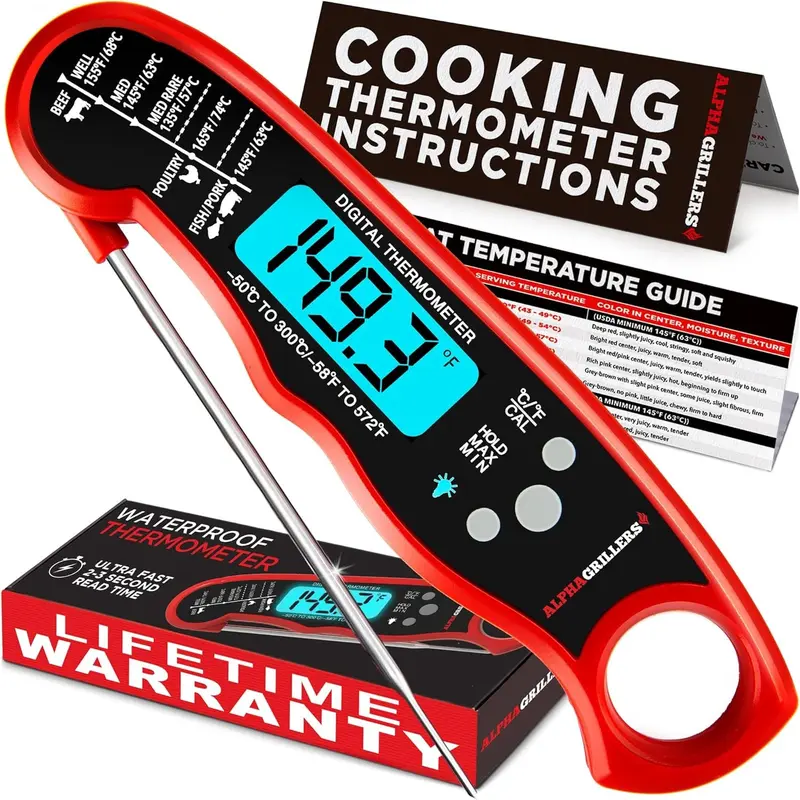 Digital Meat Thermometer with Foldable Probe, Instant Read Food Temperature Meter Kitchenware for BBQ, Roast, Steak, Turkey, Kitchen Cooking