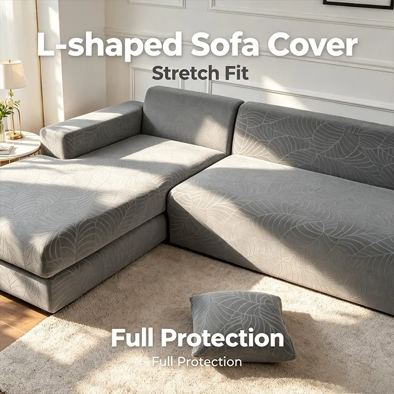 Textured Elastic Sectional Sofa Slipcover, Light Water Repellent, Easy Maintenance, Universal L-Shaped Sofa Cover, Washable Sofa Slipcover