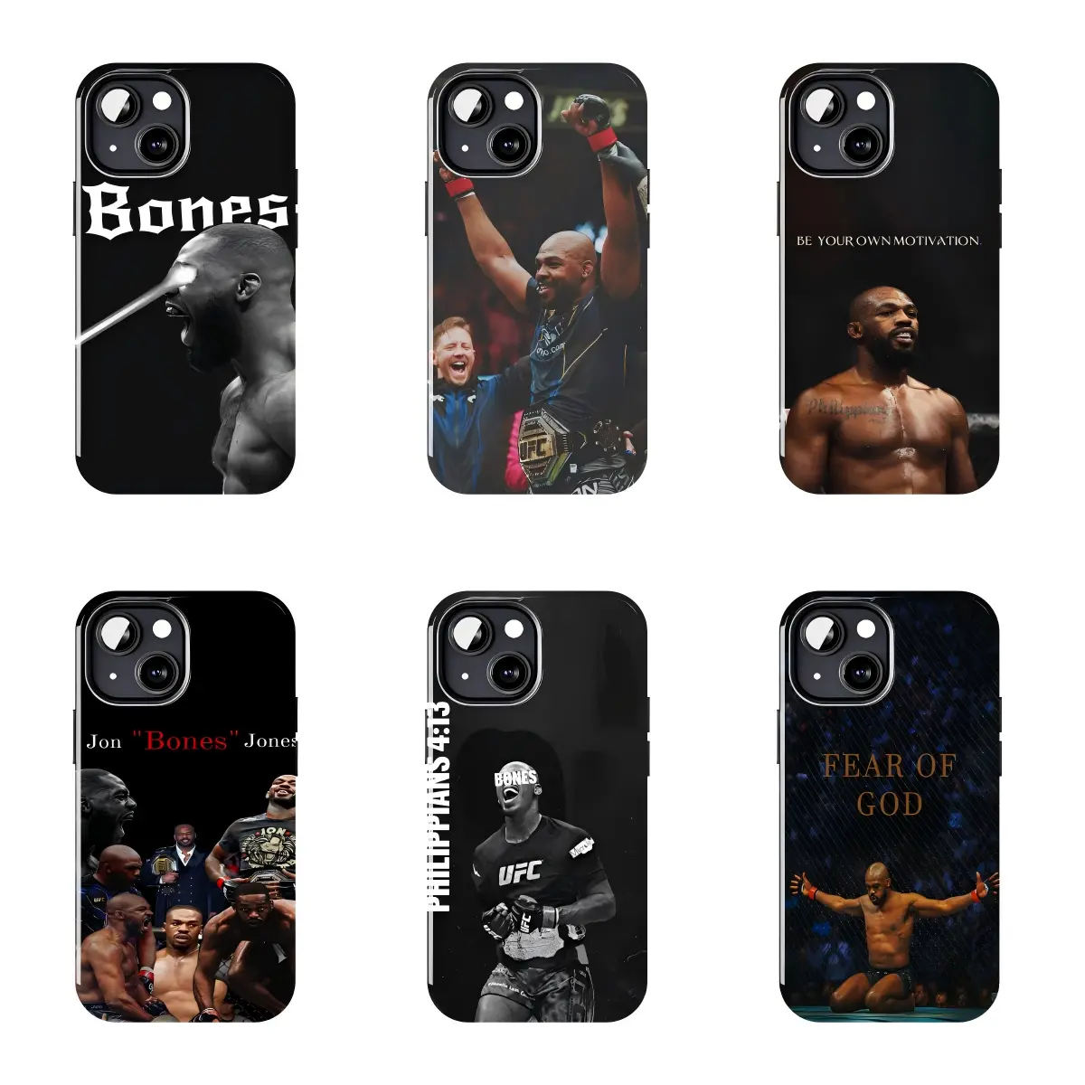 6 Styles Jon Bones Jones Legend Collage Art Phone Case, Slim Anti-Drop Protective Cover, UFC MMA Fighter Design Case for iPhone 16/15/14/13/12 Pro/Plus