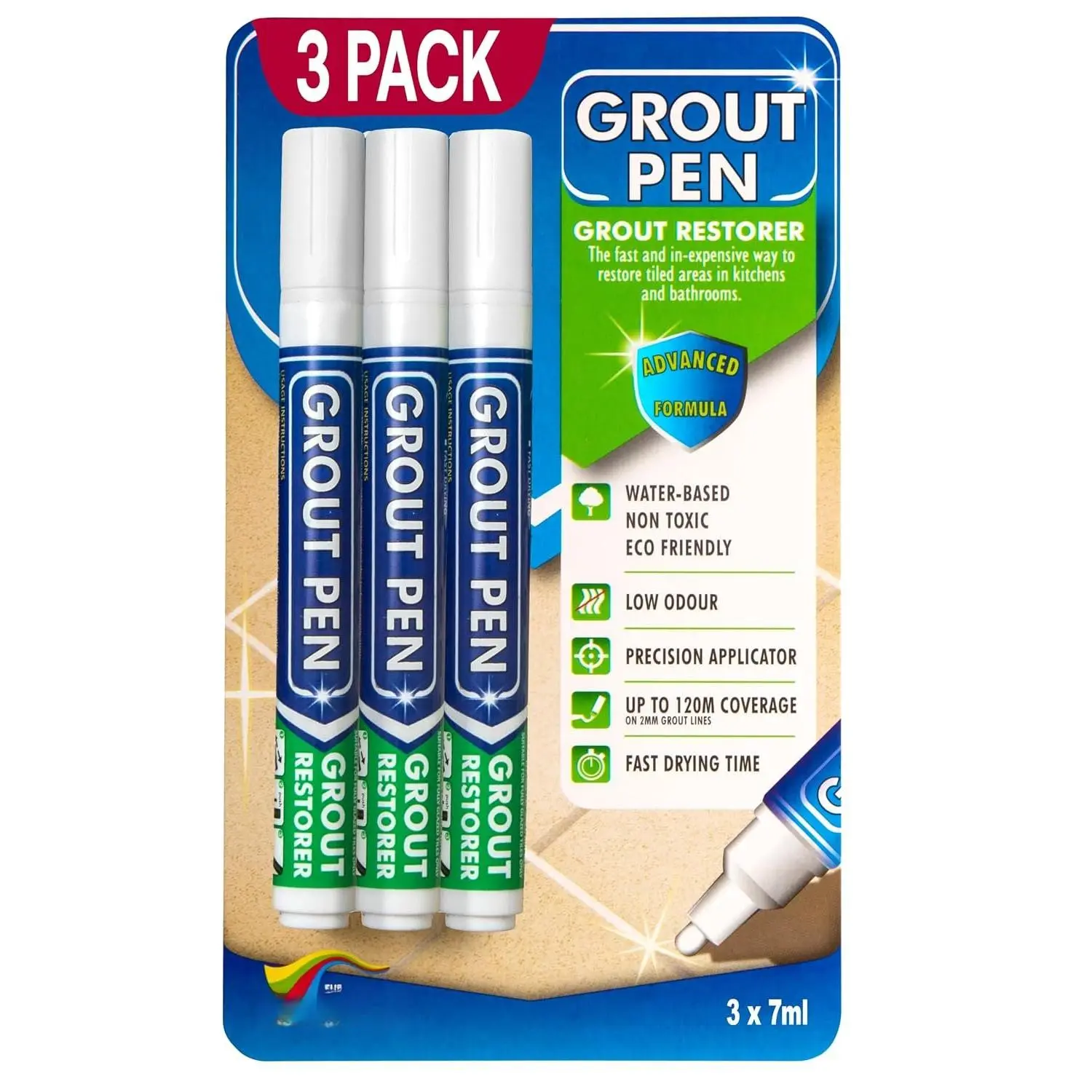 Grout Pen White Tile Grout :  Grout  Pen, Whitener and Grout Sealer Marker for Cleaner Looking Grout Lines - White, Narrow 5mm Tip (7mL) - 3 Pack