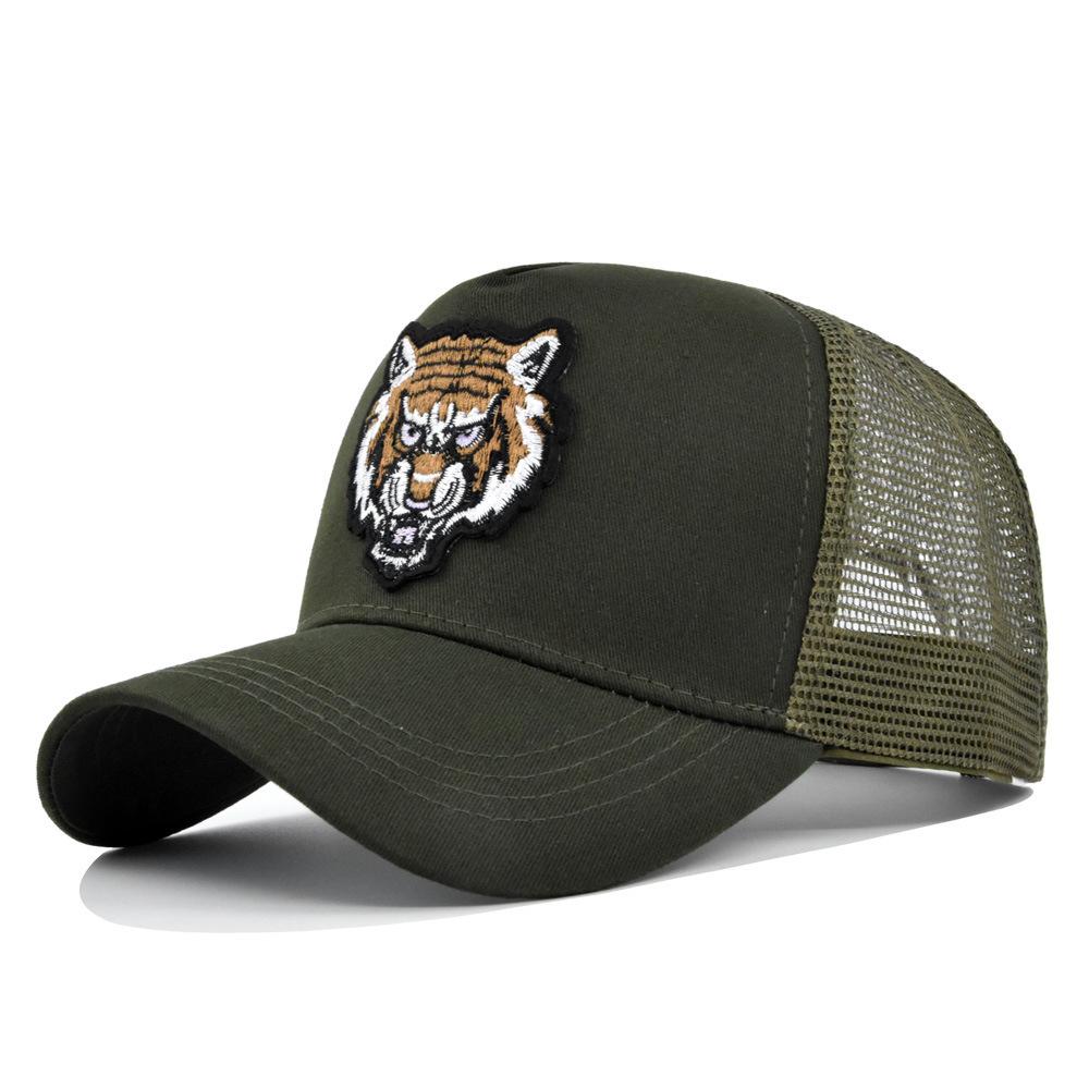 Embroidered baseball cap with tiger head embroidery, duckbill cap, mesh cap, personalized embroidered curved brim sun hat