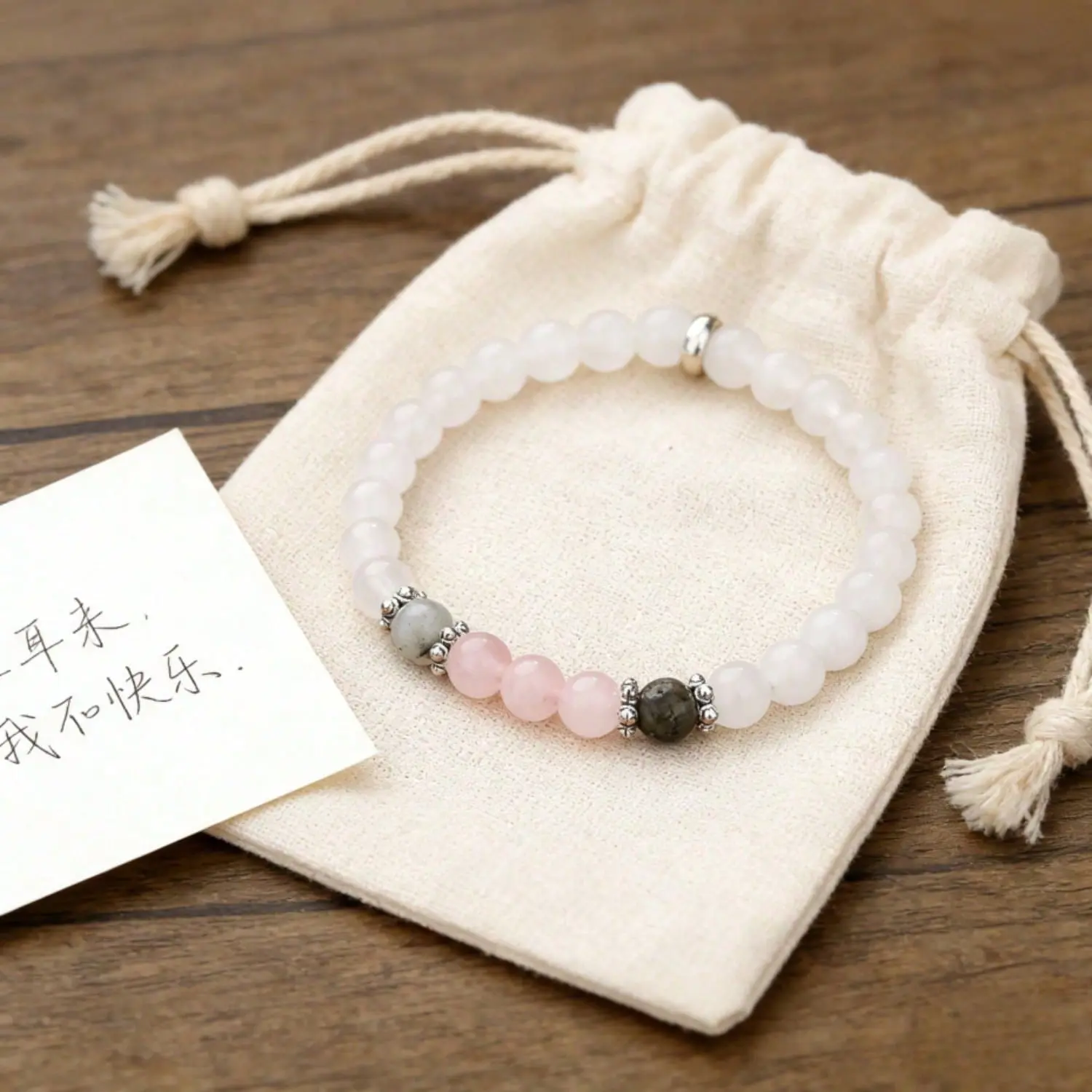 Female 1PC Handmade Natural Pink Crystal Moonstone & White Porcelain Stone Bangle Bracelet - Fashion Jewelry Gift for Birthday, Christmas