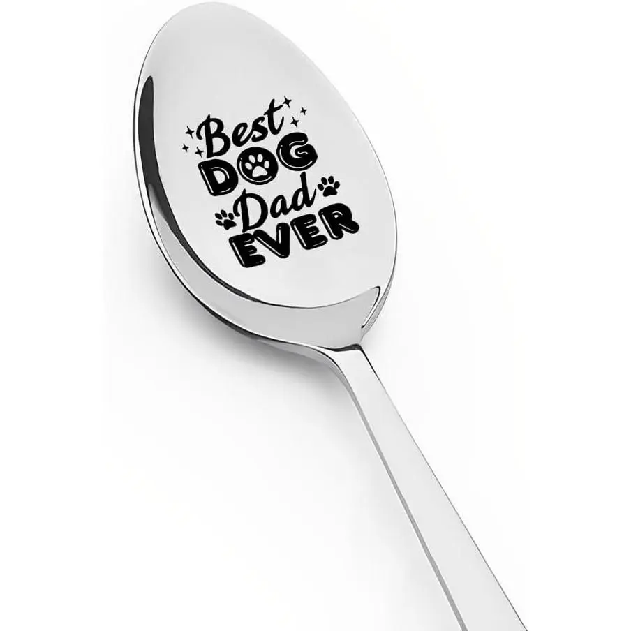 Funny Best Dog Dad Ever Spoon Gift from Daughter Son, Engraved Stainless Steel Spoon for Doggie Daddy Birthday Father's Day Gift for Daddy Father