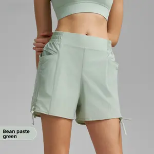 Lightweight quick-dry sports shorts 2026 new model, faux two-piece anti-exposure ruched cycling pants with large pockets, fitness pants biker