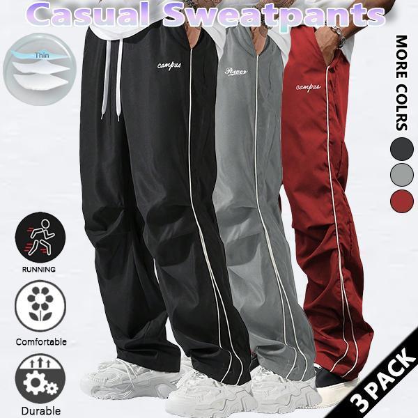 Loose Fit Men's Trousers with Grey Side Stripes and Gold Trim Stripes Comfortable Design Sports and Casual Style Bottoms Sweatpants Fitness Wear Fashionable and Versatile