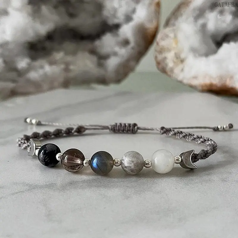 8mm Color Round Bead Woven Adjustable Bracelet, Natural Stone Unique Design Unisex Wrist Jewelry