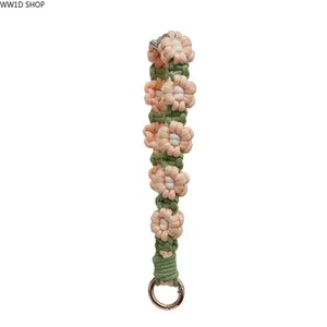 Bohemian Lace Wristlet Keychain with Braided Floral Design, Handmade Wrist Lanyard Accessory for Keys Bags and Everyday Carry