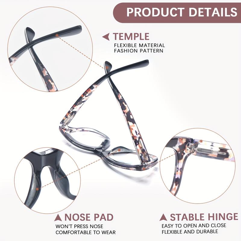 DEAAOK 3-Pack Fashionable Reading Glasses Blue Light Blocking Square Computer Readers For Women Dpring-Loaded Hinge