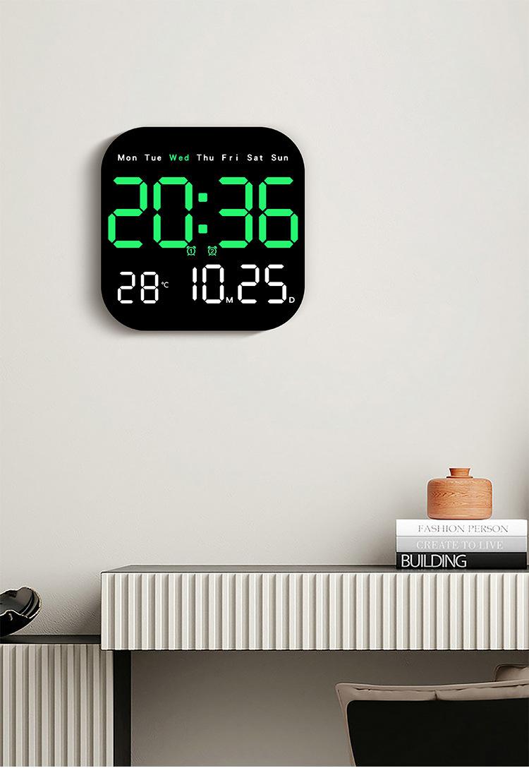 Large Display Digital LED Wall Clock Battery Operated with Temperature Date Weekday Display Adjustable Brightness Alarm Timer Modern Hanging Table Clock for Living Room Bedroom Home Decor