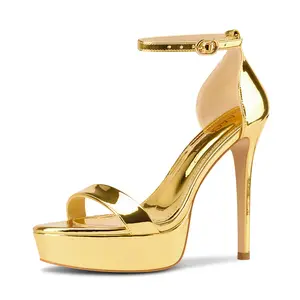 Womens Platform Sandals Peep Open Toe Stiletto High Heels Ankle Strap Buckle Sexy Dress Shoes 5.1 Inches Heels wide feet