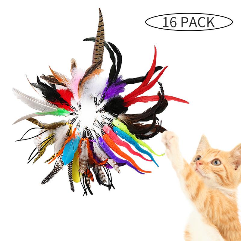 Cat Toy Stick, Cat Toy Feather Bell DIY Replacement Head Cat Toy pet pr duct sqeaker  toy
