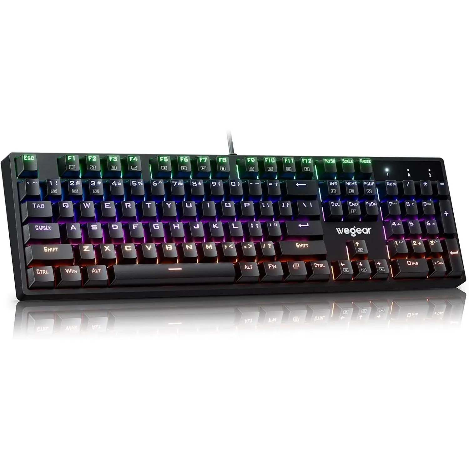 104-Key Full Size Ergonomic Mechanical Gaming Keyboard with Blue Switch, RGB Color Changing Backlit Wired Keyboard, 11 Modes, Anti-Ghosting, Double-Shot ABS Keycaps for PC Windows - Black