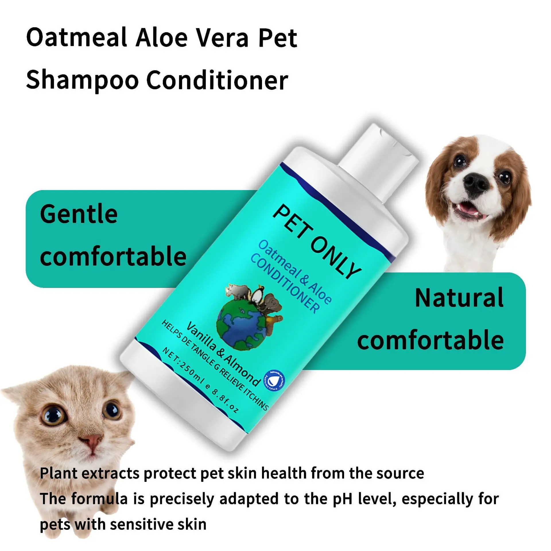 Plant-Based Dog Deodorizing Shampoo, Oatmeal Aloe Vera, Natural, Long-Lasting Fragrance, Effective Odor Removal, Gentle on Skin, Ideal for Daily Use