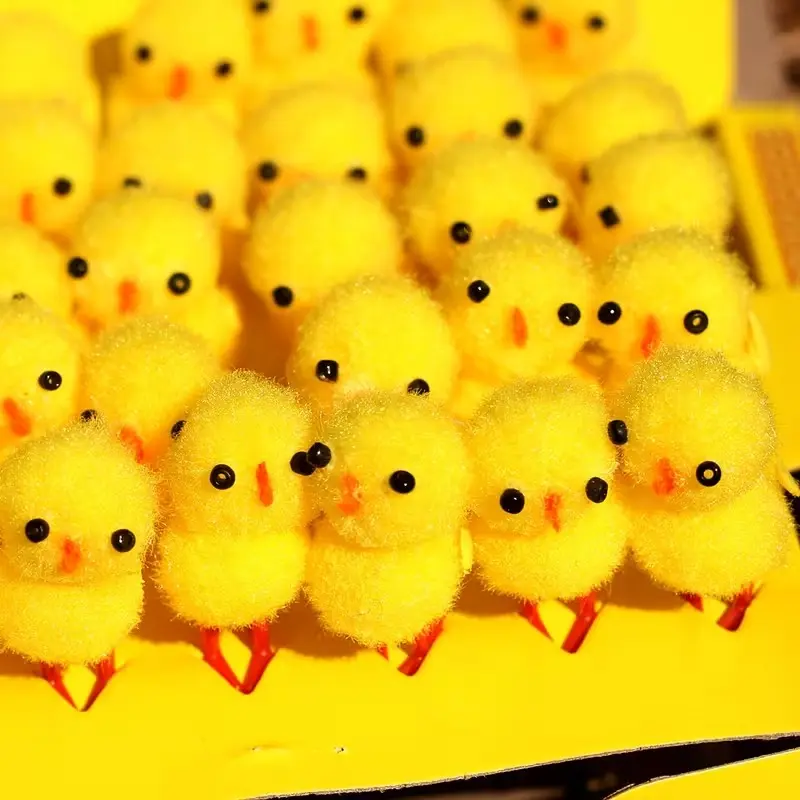 10pcs Mini Easter Chick Snowflake Cute Party Decorations, Easter Egg Hat Decoration, Adorable Plush Chicken Tabletop Ornament