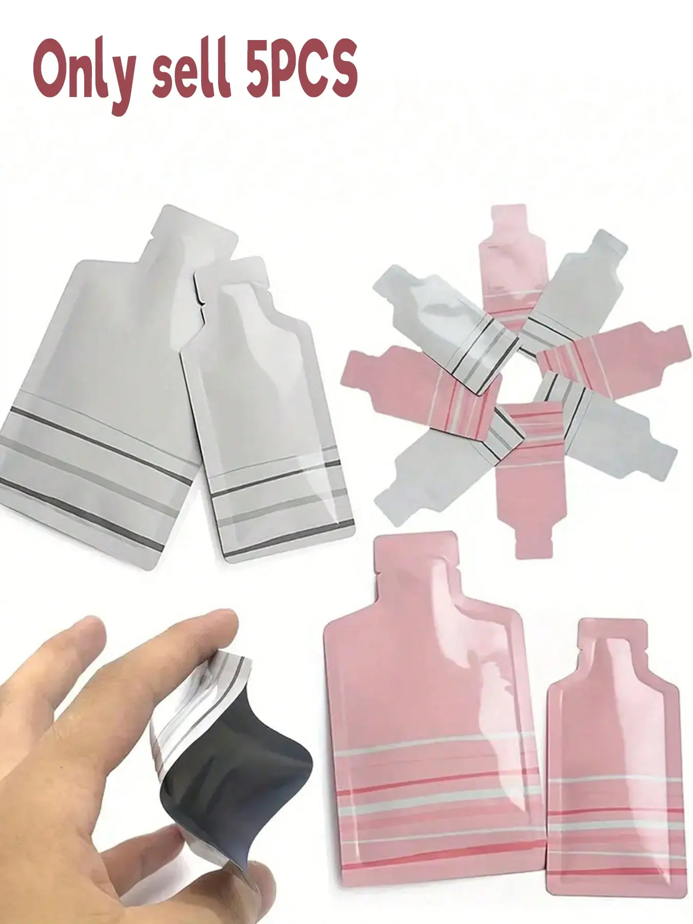 5-Pack Portable Heat-Seal Hair Care Bags, Aluminum Foil Travel Reusable Flat Bags, Leak-Proof Dispenser Bags, Ideal for Business Trips & Camping