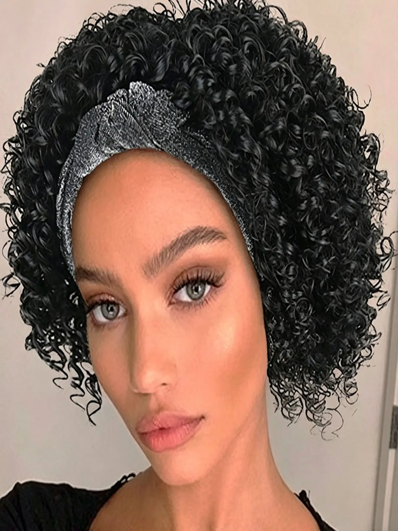 Curly Headband Wigs for Women, Synthetic Deep Wave Curly Hair Wigs, Short Wigs with Headband, Afro Full Kinky Curly Head Wrap