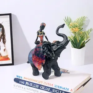 African Design Colorful Elephant & Tribal Lady Figurines with Traditional Totem Patterns, Artistic African Animal & Women Sculptures, Decorative Statue & Organizer for Home, Table, Living Room and Office Desktop Decoration